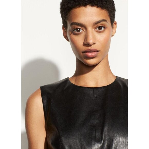 Vince Sleeveless Leather Knee-length Dress In Black - Picture 7 of 10